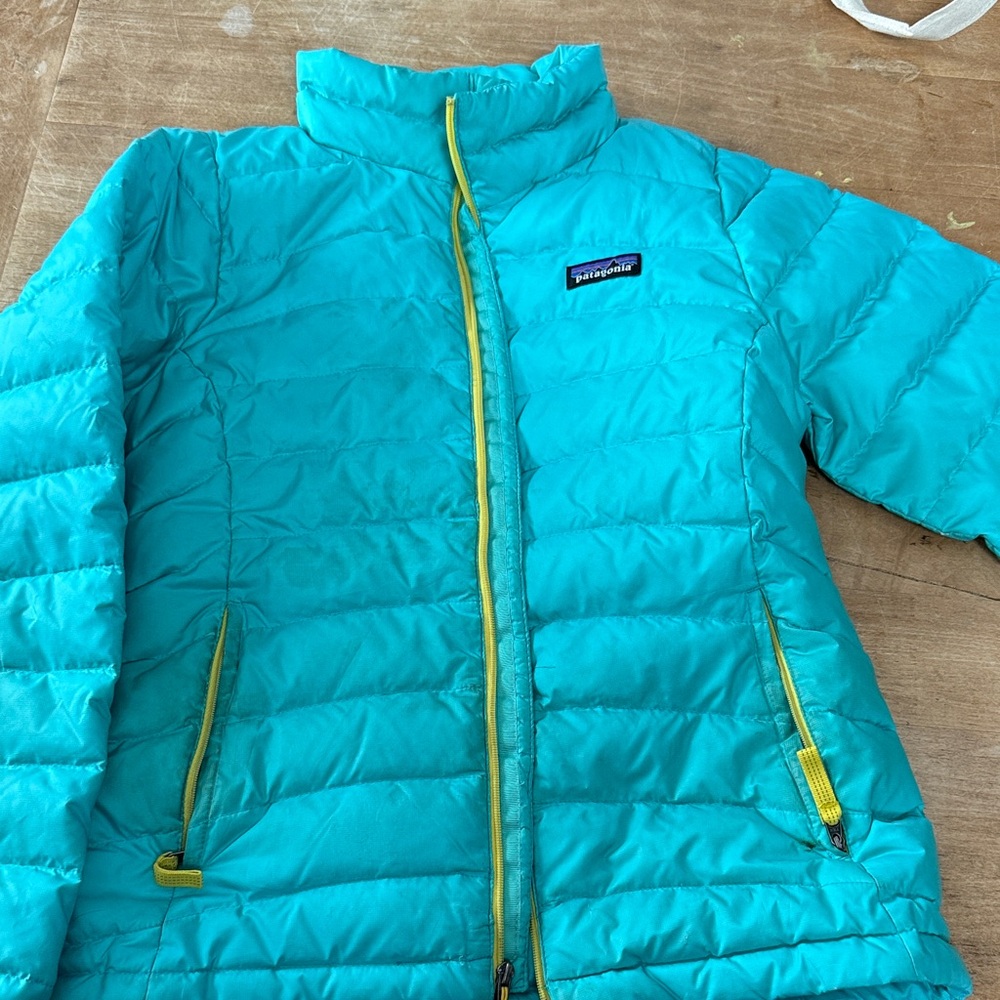 Patagonia Aqua Puffer Jacket with Yellow Accents
